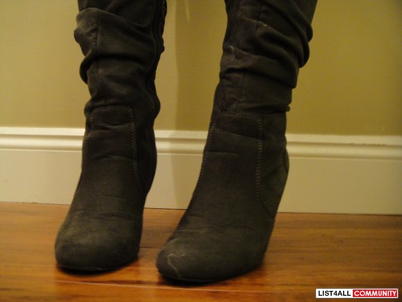 grey thigh high heel boots