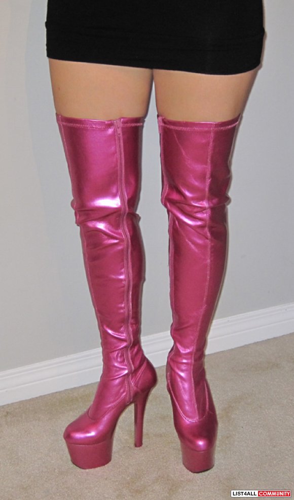 thigh high hot pink boots