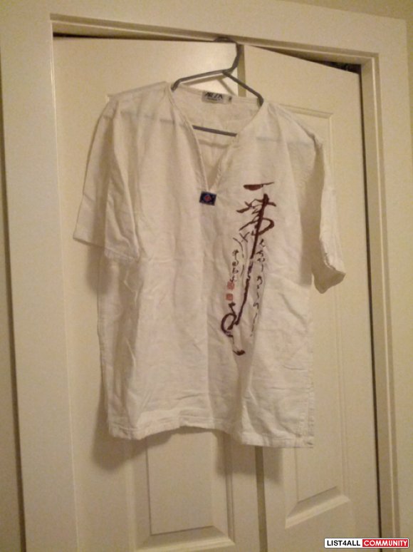 white tshirt with red writing