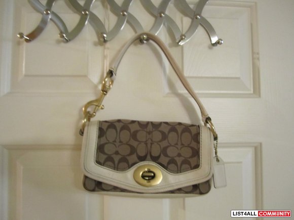 white and beige coach purse