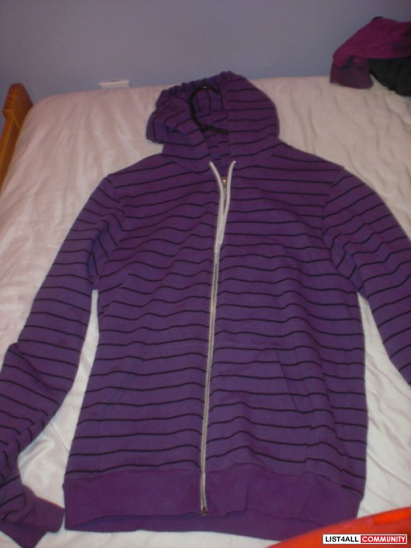 purple and black striped hoodie